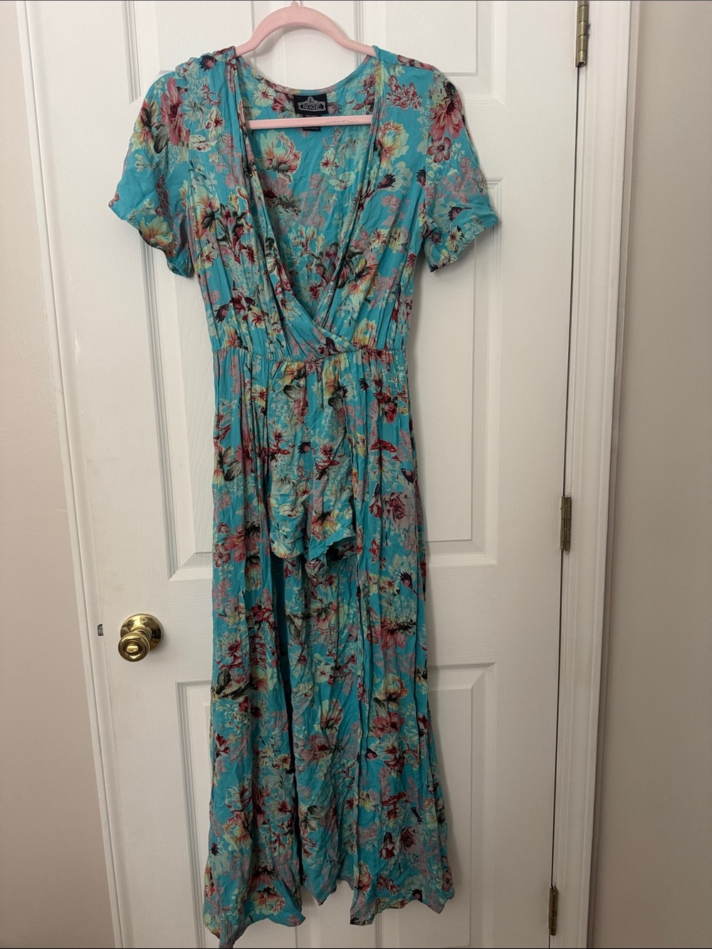 Sadie & Sage Turquoise Floral Surplice Maxi Dress